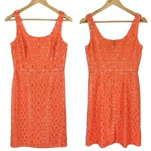 Adrianna Papell Coral Eyelet Sheath Dress Size 6